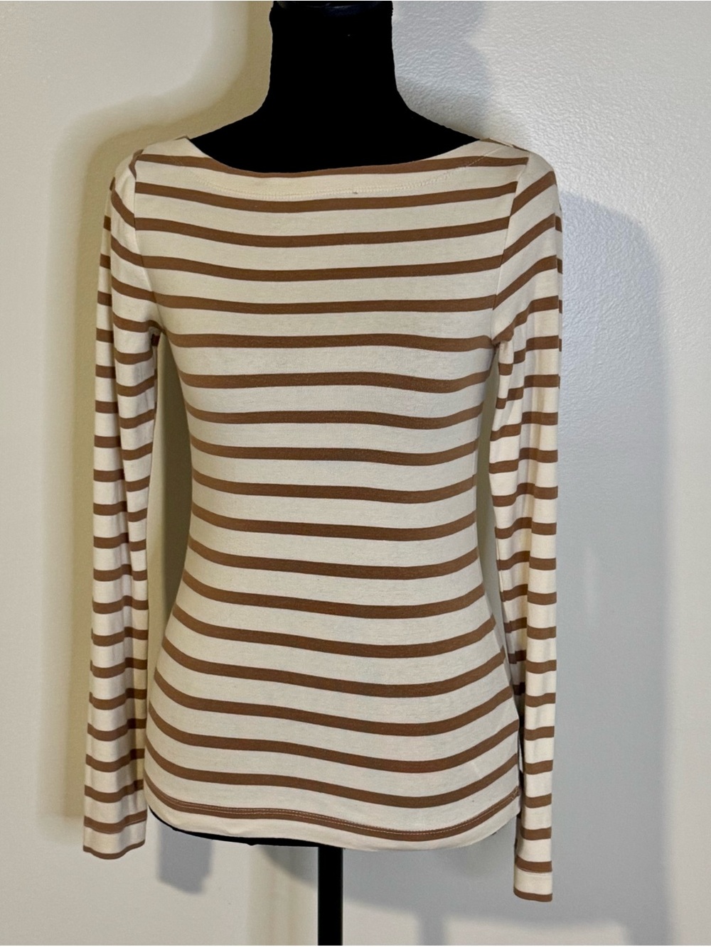GAP Classic Cream and Brown Striped Long-Sleeve Top